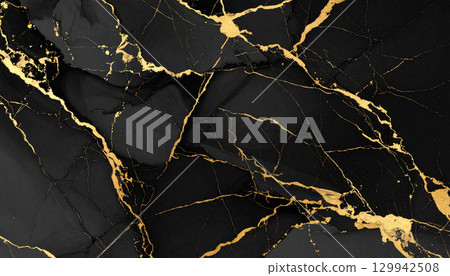 Black Japanese paper with gold leaf background material 129942508