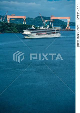 Nagasaki Port Cruise Ship (Adora Mediterranea) Arriving from Megami Bridge [Nagasaki City] 129942568