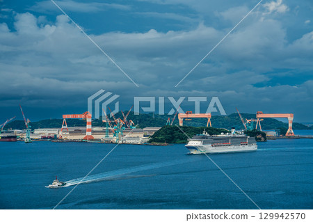 Nagasaki Port Cruise Ship (Adora Mediterranea) Arriving from Megami Bridge [Nagasaki City] 129942570