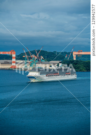 Nagasaki Port Cruise Ship (Adora Mediterranea) Arriving from Megami Bridge [Nagasaki City] 129942577