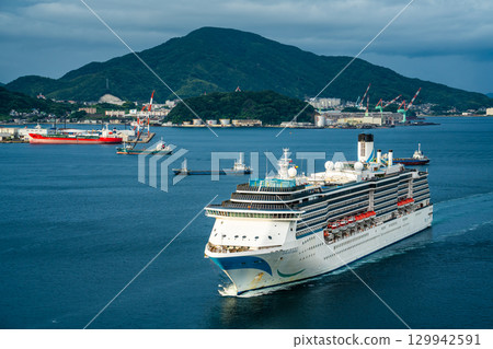 Nagasaki Port Cruise Ship (Adora Mediterranea) Arriving from Megami Bridge [Nagasaki City] 129942591