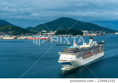 Nagasaki Port Cruise Ship (Adora Mediterranea) Arriving from Megami Bridge [Nagasaki City] 129942592