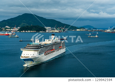 Nagasaki Port Cruise Ship (Adora Mediterranea) Arriving from Megami Bridge [Nagasaki City] 129942594