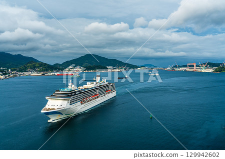 Nagasaki Port Cruise Ship (Adora Mediterranea) Arriving from Megami Bridge [Nagasaki City] 129942602