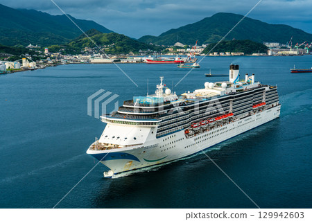 Nagasaki Port Cruise Ship (Adora Mediterranea) Arriving from Megami Bridge [Nagasaki City] 129942603