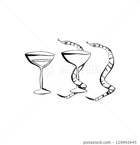 Hand drawn mystical snakes with glass illustration for stickers stationery home decor and boho design Vector illustration Hand drawn mystical snakes with glass illustration for stickers stationery home decor and boho design Vector illustration 129942645