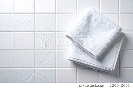 White towel and white tile background 129942661