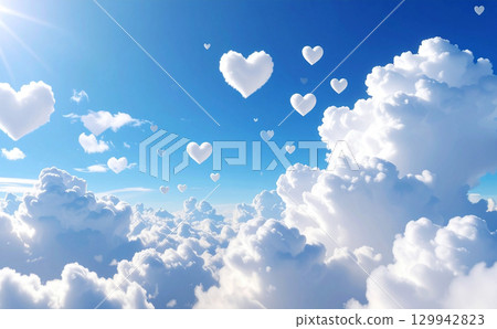 心形漂浮在藍天上 心形漂浮在藍天上 129942823