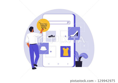 Man Developing E-commerce Mobile App Illustration 129942975
