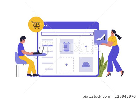 Team Developing E-commerce Website Illustration 129942976