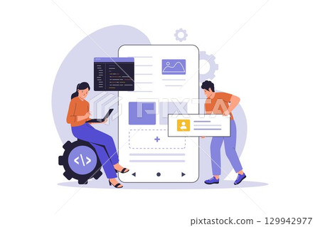 Mobile App Development and UI/UX Design Illustration 129942977