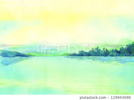 湖泊和山脈的水彩風景插圖 湖泊和山脈的水彩風景插圖 129943090