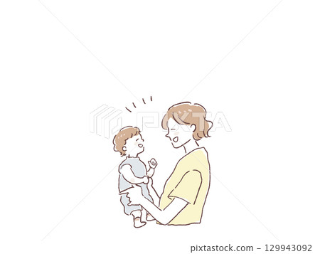 一名婦女抱著一名小孩的側面像，母親、父母和孩子 129943092