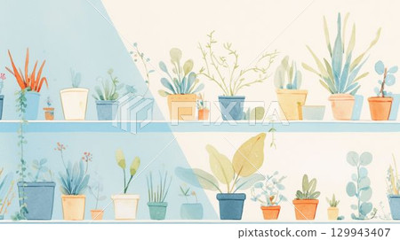 Soft-toned potted plant illustration Soft-toned potted plant illustration 129943407