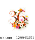 golden floral wreath with flowers, butterfly 129943851