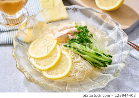 Lemon Somen | Refreshing summer noodles topped with cold dashi Lemon Somen | Refreshing summer noodles topped with cold dashi 129944408