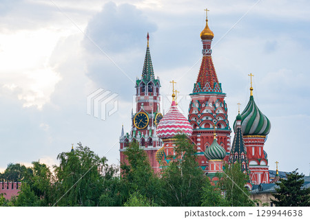 view of St. Basil's Cathedral in Moscow from Zaryadye Park view of St. Basil's Cathedral in Moscow from Zaryadye Park 129944638