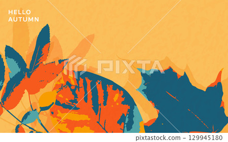 Autumn leaves background vector illustration. Creative fall design template with leaf foliage and retro textured effect for advertising, social media post, holiday invitation Autumn leaves background vector illustration. Creative fall design template with leaf foliage and retro textured effect for advertising, social media post, holiday invitation 129945180