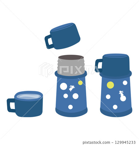 Illustration set of retro blue water bottles with rabbit designs Illustration set of retro blue water bottles with rabbit designs 129945233