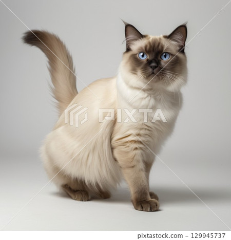 一隻可愛的伯曼貓瞄準某物 129945737