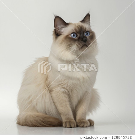 A cute Birman cat aiming at something 129945738