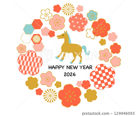 2026年馬年日式新年賀卡材料 129946093