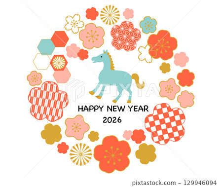 2026 Year of the Horse Japanese Pattern New Year's Card Material 129946094