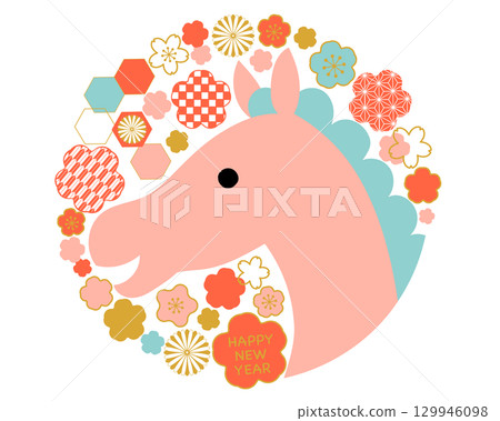 2026 Year of the Horse Japanese Pattern New Year's Card Material 2026 Year of the Horse Japanese Pattern New Year's Card Material 129946098