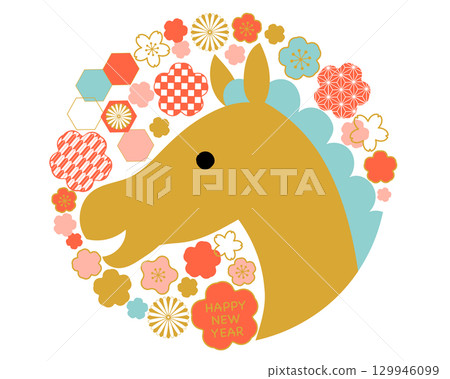 2026 Year of the Horse Japanese Pattern New Year's Card Material 2026 Year of the Horse Japanese Pattern New Year's Card Material 129946099