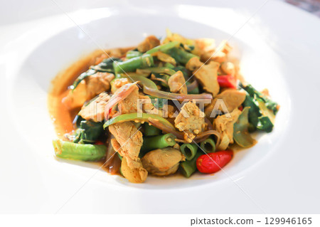 stir fried pork with vegetable or chili pork or stir fried pork with chili paste stir fried pork with vegetable or chili pork or stir fried pork with chili paste 129946165