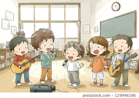 孩子們在音樂室表演 孩子們在音樂室表演 129946286