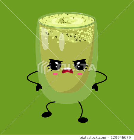 Cute kawaii matcha cup character with smiling face Cute kawaii matcha cup character with smiling face 129946679