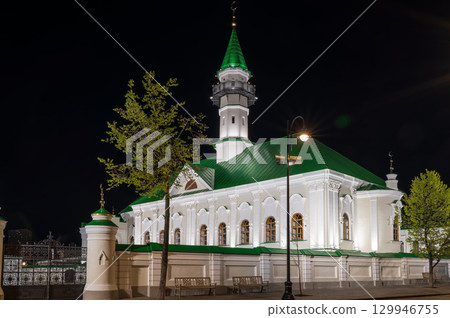 Al-Marjani Mosque in Old Tatar settlement in the Kazan city (Kayuma Nasyri street). Kazan city, Tatarstan Republic, Russia. Summer night view 129946755
