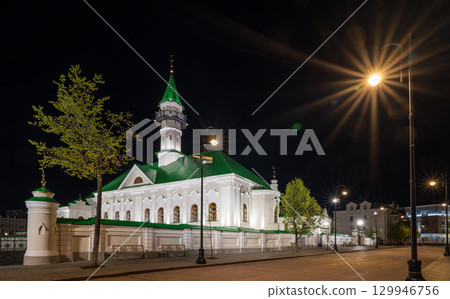 Al-Marjani Mosque in Old Tatar settlement in the Kazan city (Kayuma Nasyri street). Kazan city, Tatarstan Republic, Russia. Summer night view 129946756