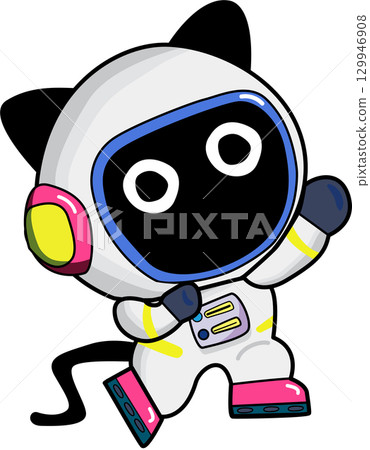 Illustration of a Cartoon Black cat Astronaut Character 129946908