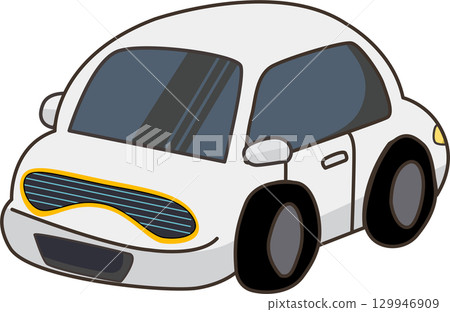 The Cute white cartoon car illustration. 129946909