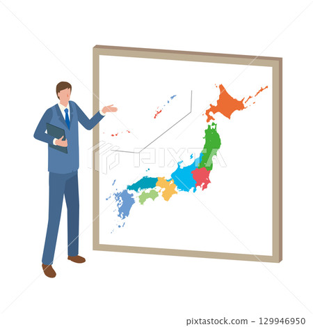 一位男士正在講解日本地圖 129946950