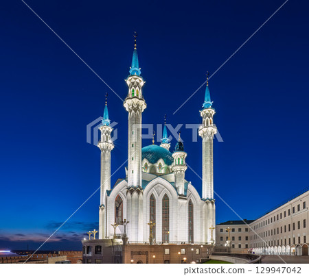 Kul Sharif mosque in Kazan Kremlin, Tatarstan, Russia. It is tourist attraction of Kazan. Kremlin. The main attraction of the city of Kazan. Kul Sharif mosque in Kazan Kremlin, Tatarstan, Russia. It is tourist attraction of Kazan. Kremlin. The main attraction of the city of Kazan. 129947042