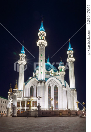 Kul Sharif mosque in Kazan Kremlin, Tatarstan, Russia. It is tourist attraction of Kazan. Kremlin. The main attraction of the city of Kazan. 129947045