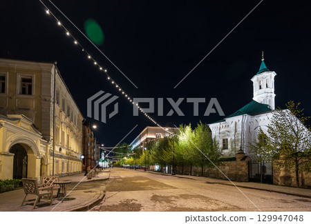 Old Tatar settlement in the Kazan city (Kayuma Nasyri street). Kazan city, Tatarstan Republic, Russia. Summer night view 129947048