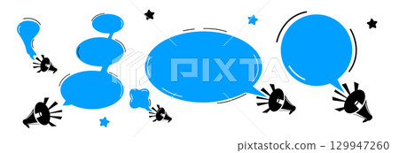 Megaphone and blue speech bubbles. Megaphone and blue speech bubbles. 129947260