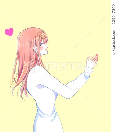 微笑的女人伸出她的手冬天愛側 129947340