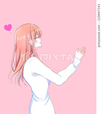 微笑的女人伸出她的手冬天愛側 微笑的女人伸出她的手冬天愛側 129947341