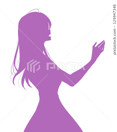 Smiling woman reaching out her hand, side silhouette 129947346