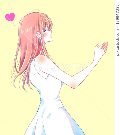 微笑的女人伸出手夏日愛情側 微笑的女人伸出手夏日愛情側 129947353