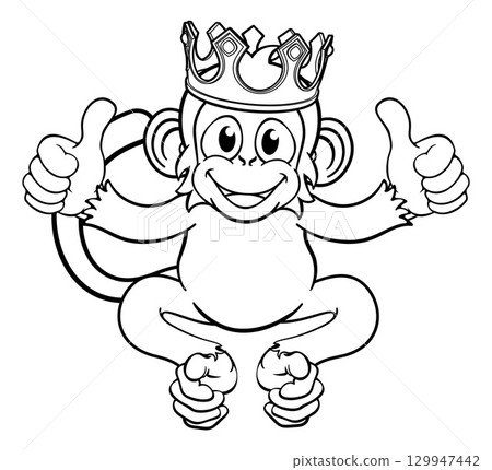 Monkey King Crown Cartoon Animal Giving Thumbs Up Monkey King Crown Cartoon Animal Giving Thumbs Up 129947442