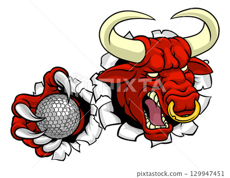 Bull Minotaur Longhorn Cow Golf Mascot Cartoon Bull Minotaur Longhorn Cow Golf Mascot Cartoon 129947451