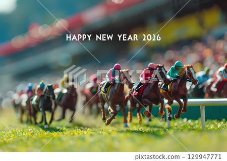 2026 New Year's Card Material (Year of the Horse, Zodiac Sign, New Year's Card) Horizontal - Horse Racing 129947771