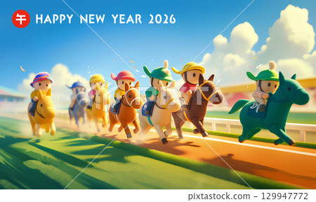 2026 New Year's Card Material (Year of the Horse, Zodiac Sign, New Year's Card) Horizontal - Horse Racing 129947772