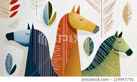 Stylish horse illustration (Year of the Horse, Zodiac, New Year's card material) 129947793